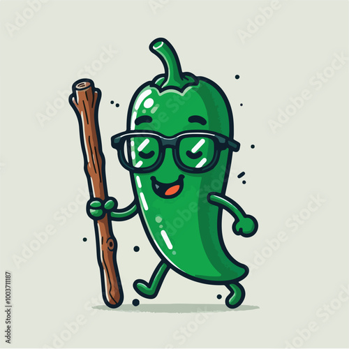 vector style illustration cute green paper mascot