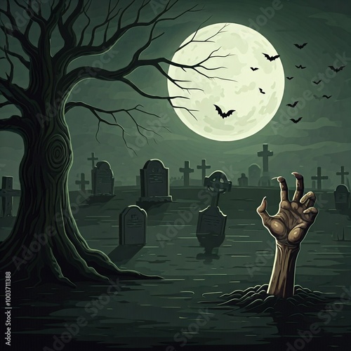 Halloween Horror: Zombie Hand Breaking Through the Ground
