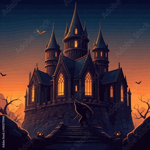 Spooky Castle and Werewolf: A Halloween Night