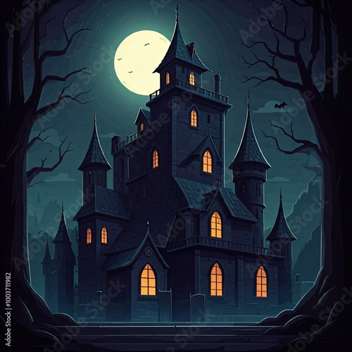 Full Moon Illuminates a Werewolf-Haunted Castle
