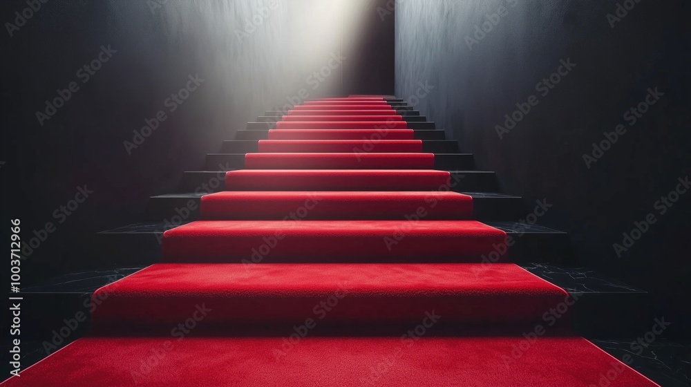 elegant red carpet on the stairs on a dark background. The path to glory, victory and success elegant red carpet on the stairs on a dark background. The path to glory, victory and success