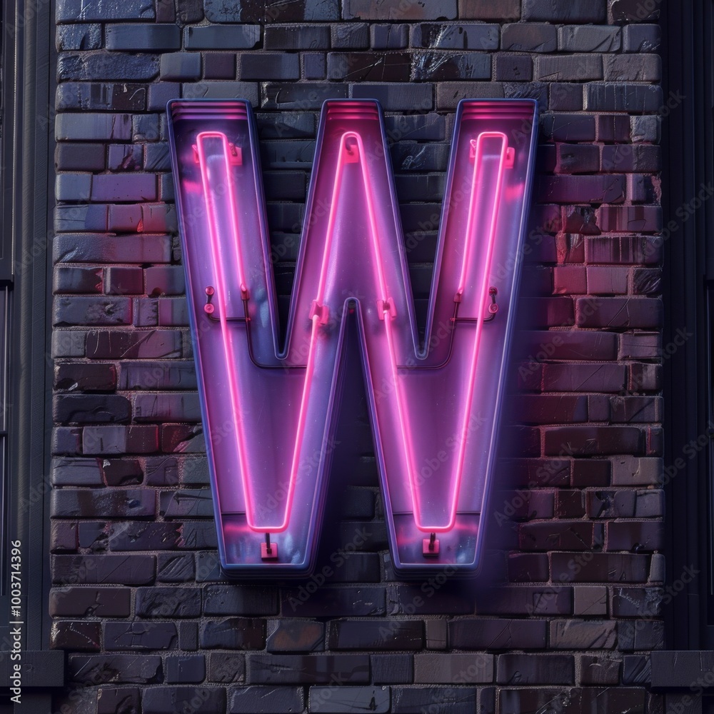 Letter W neon sign on dark background Letter W neon sign on dark background
