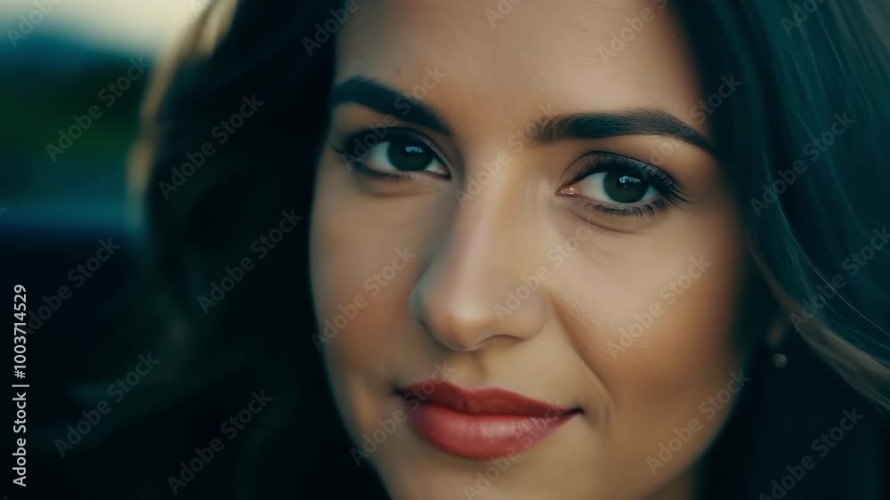Close-up portrait of a woman with warm expression and natural makeup Close-up portrait of a woman with warm expression and natural makeup