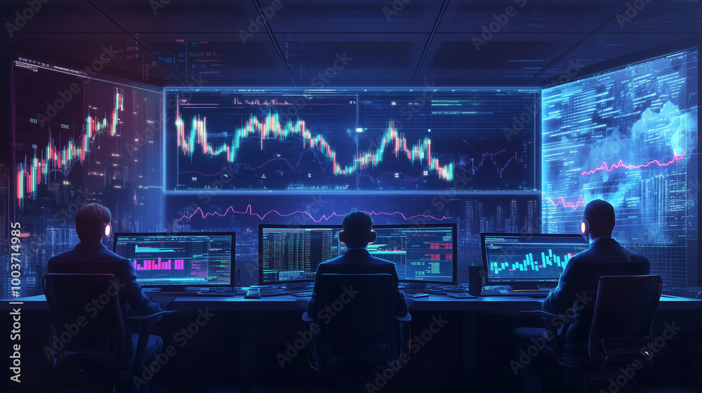 Financial Traders Leveraging AI-Powered Insights to Make Decisions in the Futures Market, Represented by Holographic Graphs in a High-Tech Trading Environment, Enhancing Market Forecasting and Investm Financial Traders Leveraging AI-Powered Insights to Make Decisions in the Futures Market, Represented by Holographic Graphs in a High-Tech Trading Environment, Enhancing Market Forecasting and Investm