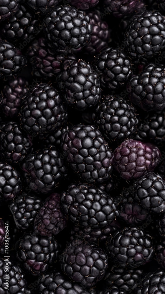 A stack of black raspberries atop an adjacent one, both piles brimming with ripe berries A stack of black raspberries atop an adjacent one, both piles brimming with ripe berries