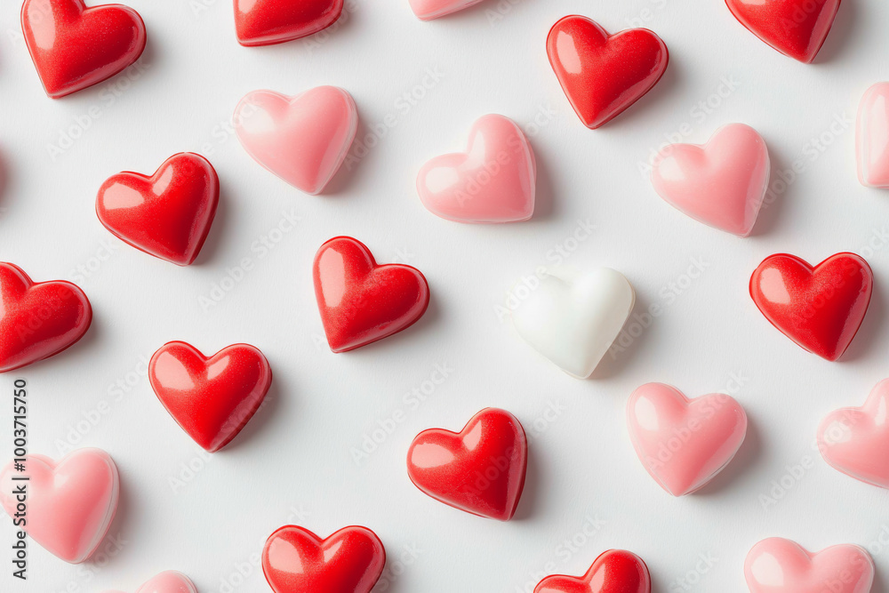 A colorful arrangement of heart-shaped candies in various shades, ideal for celebrations or romantic occasions. A colorful arrangement of heart-shaped candies in various shades, ideal for celebrations or romantic occasions.
