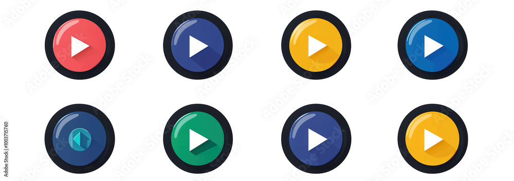 Set of colorful play buttons with different styles isolated on PNG cutout background. Set of colorful play buttons with different styles isolated on PNG cutout background.
