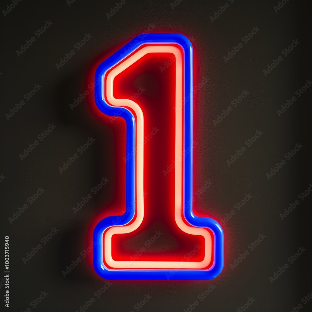 Numeral 1 neon sign number one on a dark background Numeral 1 neon sign number one on a dark background