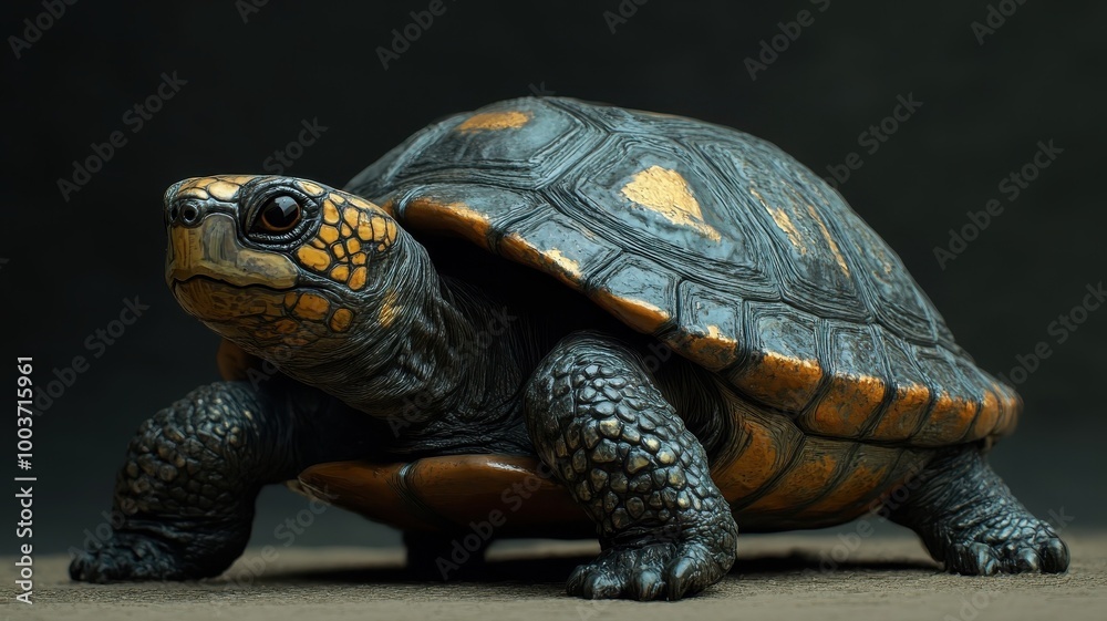 Obraz premium A turtle illustrated with a textured pattern, emphasizing the detailed surface of its shell.