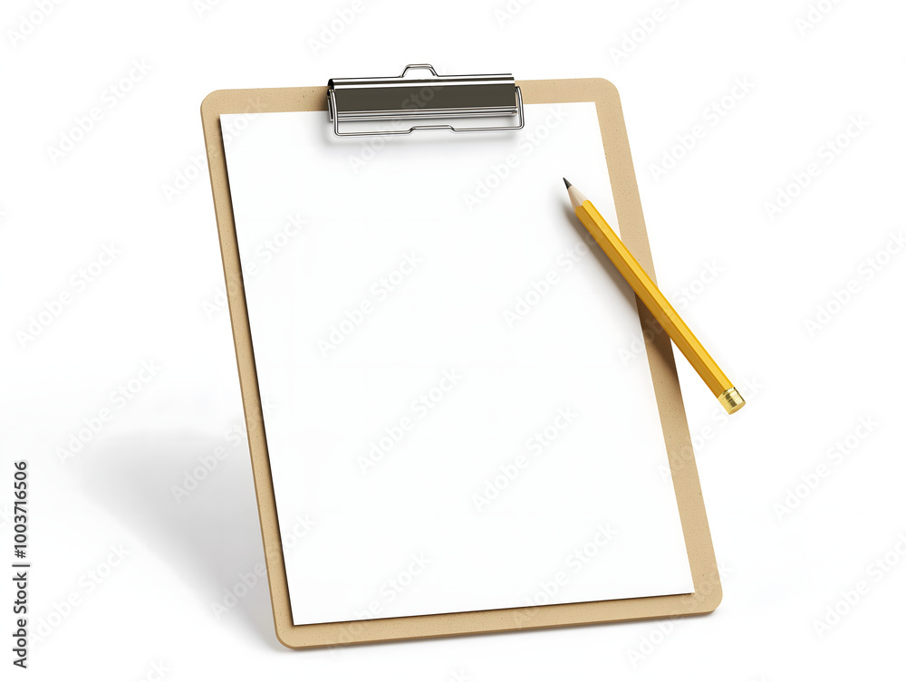 Clipboard with pencil on white background Clipboard with pencil on white background
