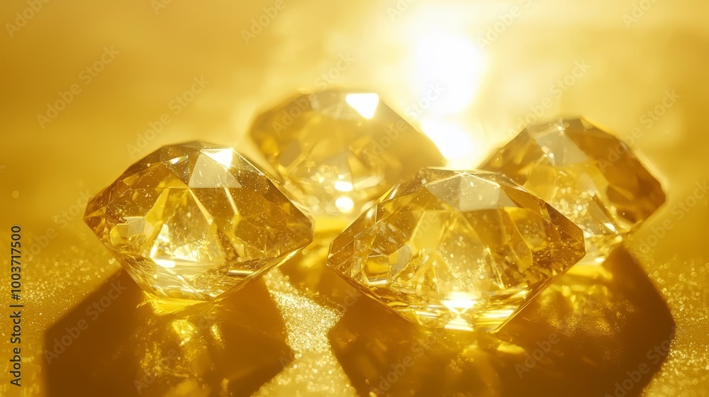 Three yellow diamonds atop a sunlit yellow tablecloth Three yellow diamonds atop a sunlit yellow tablecloth