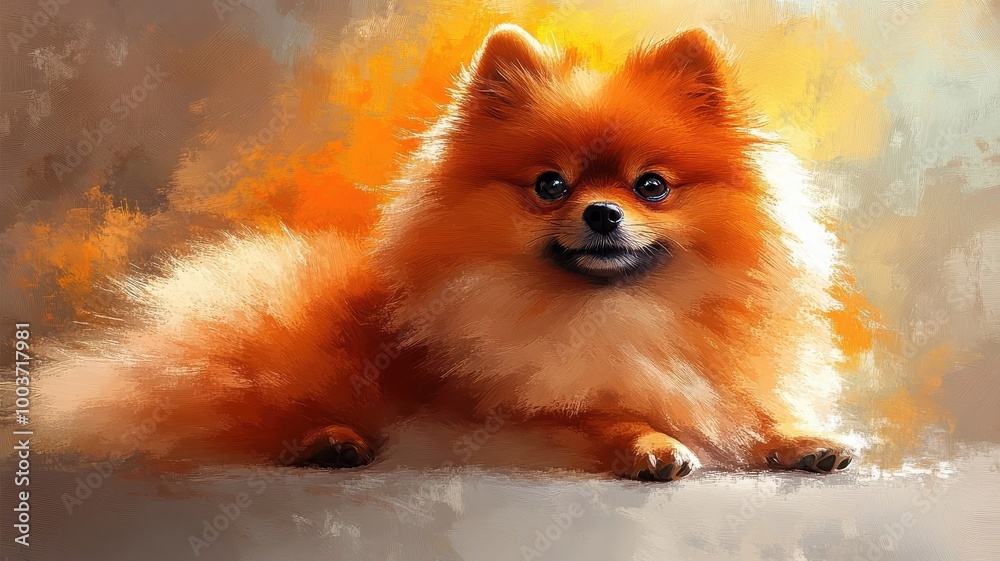 Obraz premium Pomeranian with a detailed textured pattern, emphasizing the richness and fluffiness of its coat in an artistic manner.