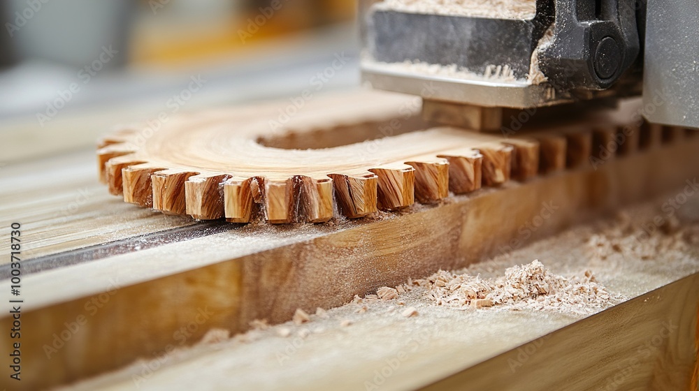 Close-up of a Wooden Gear Being Cut by a Machine Close-up of a Wooden Gear Being Cut by a Machine
