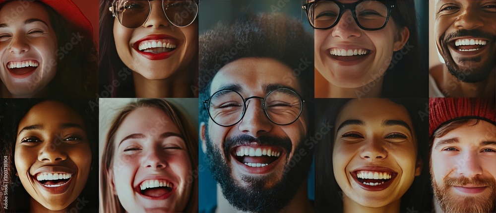 Obraz premium A candid real-life photograph of diverse people smiling joyfully in a variety of settings, capturing the universal spirit of happiness and connection in celebration of World Smile Day 