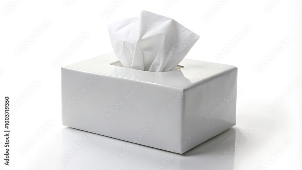 White tissue box at an angle on white background White tissue box at an angle on white background