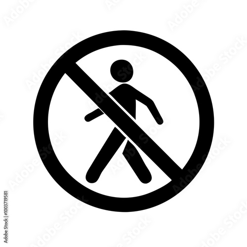 No jaywalking sign icon with prohibition symbol and clear background