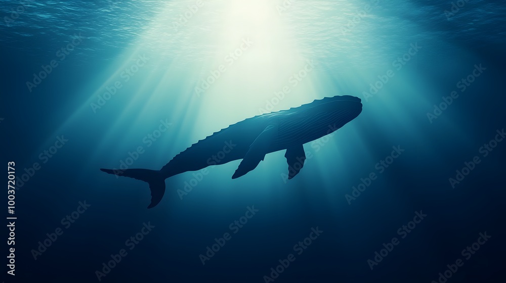 Fototapeta premium Whale Silhouette Underwater Sunlight