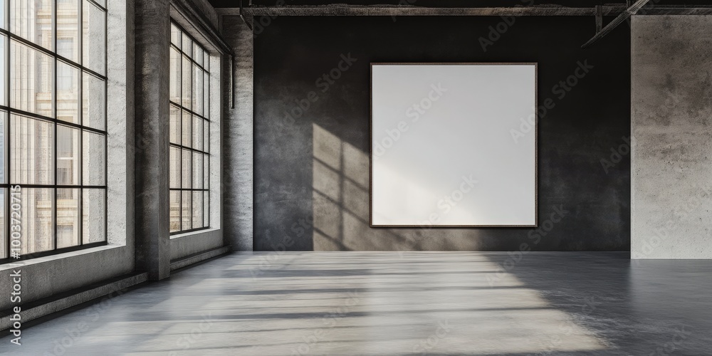 Empty Room with Blank White Poster on Wall Empty Room with Blank White Poster on Wall