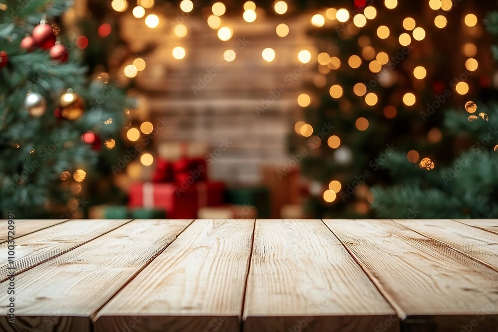 white The empty wooden table top with blur background of Christmas white The empty wooden table top with blur background of Christmas