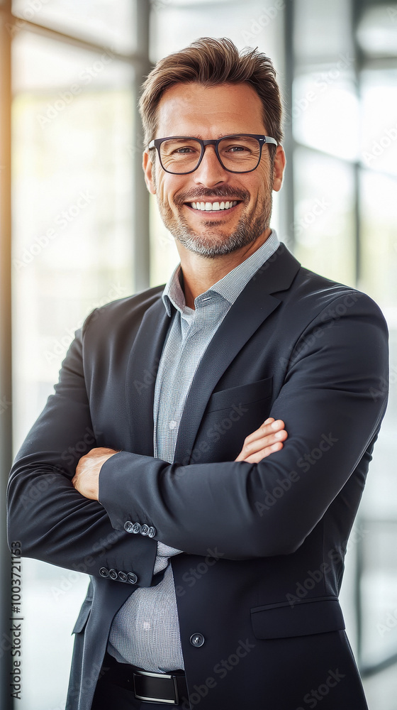middle aged businessman standing at office middle aged businessman standing at office