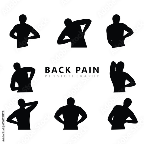 Set of Silhouette Poses for Back Pain and Chiropractic Therapy
