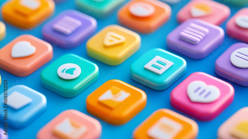 A vibrant collection of colorful app icons on a bright background, showcasing playful and modern designs for digital platforms. A vibrant collection of colorful app icons on a bright background, showcasing playful and modern designs for digital platforms.