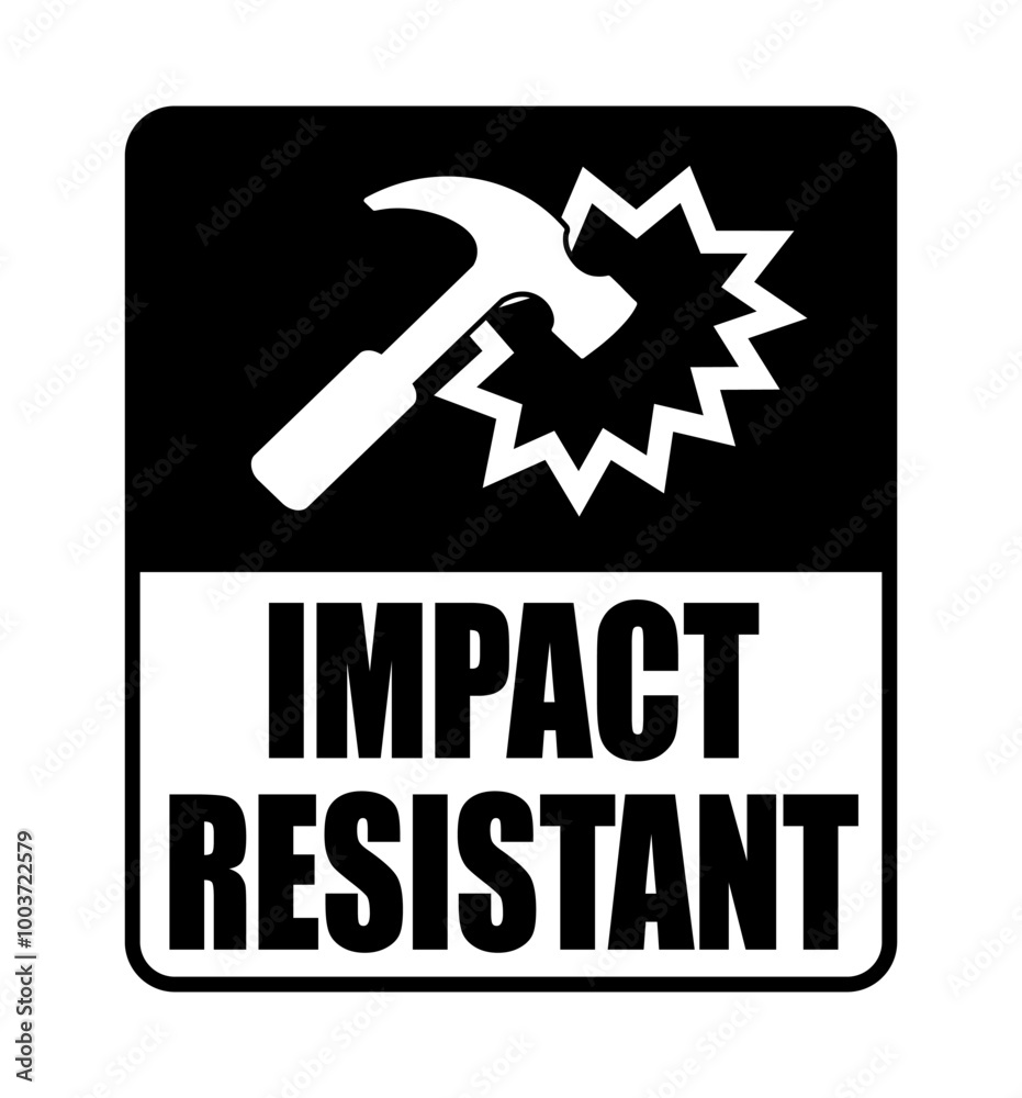 custom made wallpaper toronto digitalImpact resistant. Label sign with silhouette of a hammer hitting a surface. Text below it.