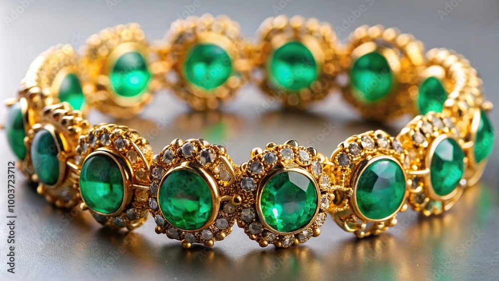 Luxurious bracelet with emerald gemstones and gold Macro Luxurious bracelet with emerald gemstones and gold Macro