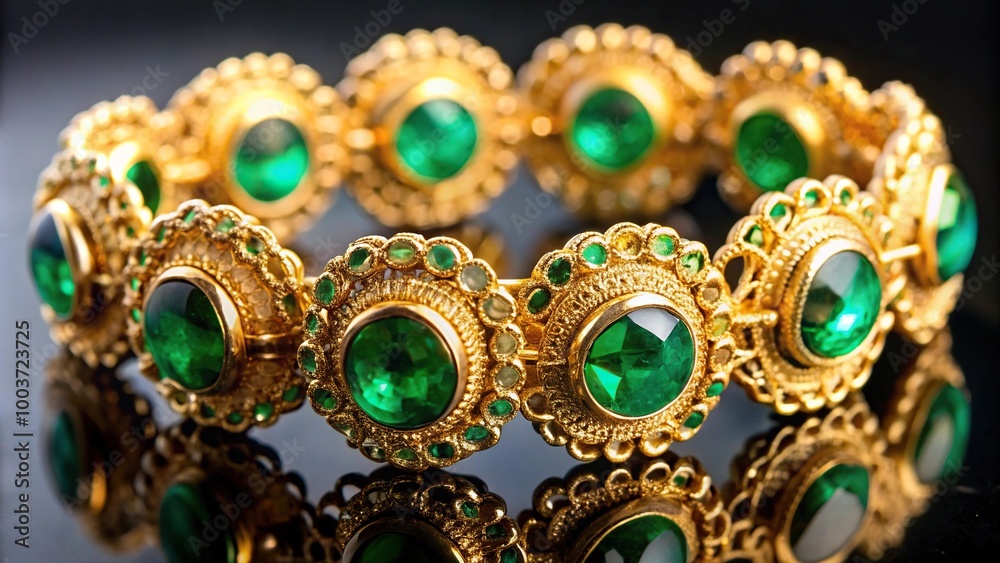 Luxurious bracelet with emerald gemstones and gold
