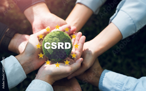 Corporate Sustainability Reporting Directive (CSRD) Concept. The European Union and financial reporting standards regarding sustainability disclosures. photo