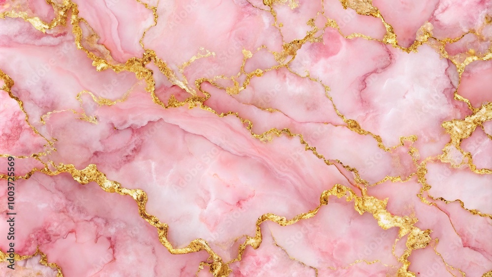 Luxurious pink marbled texture with gold accents close-up Luxurious pink marbled texture with gold accents close-up
