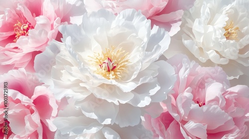 A close up of a bunch of white and pink flowers