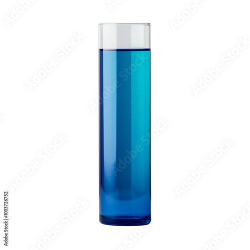 Tall glass filled with vibrant blue liquid on a white background.