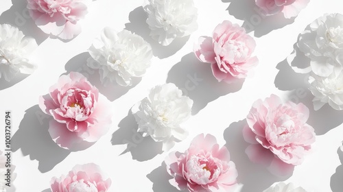 A close up of a bunch of white and pink flowers