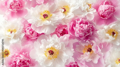A close up of a bunch of white and pink flowers