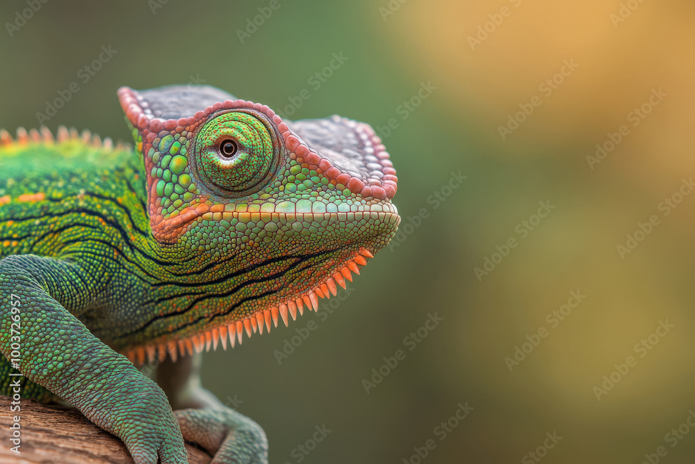 Fototapeta premium Close-up face of a green chameleon