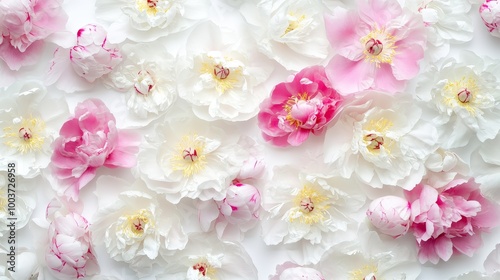 A close up of a bunch of white and pink flowers