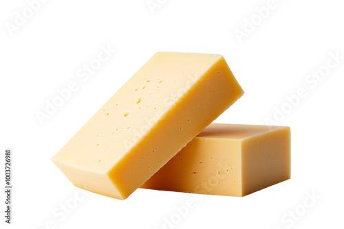 Two blocks of cheddar cheese on a white isolate background
