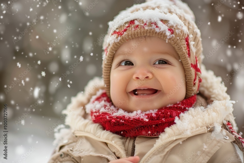 Joyful Baby Smiling in Winter Wonderland Joyful Baby Smiling in Winter Wonderland