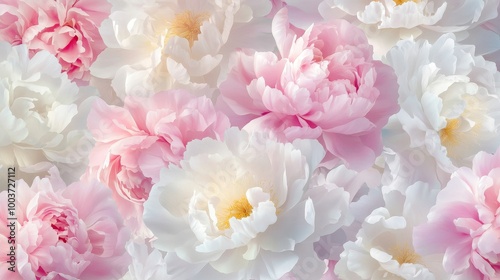 A close up of a bunch of white and pink flowers