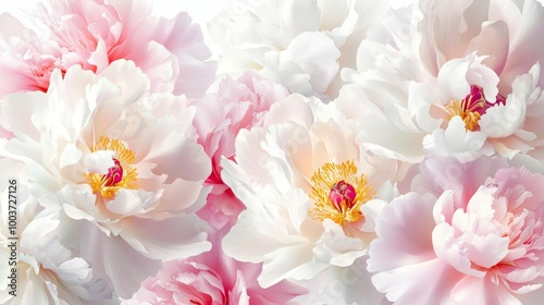 A close up of a bunch of white and pink flowers