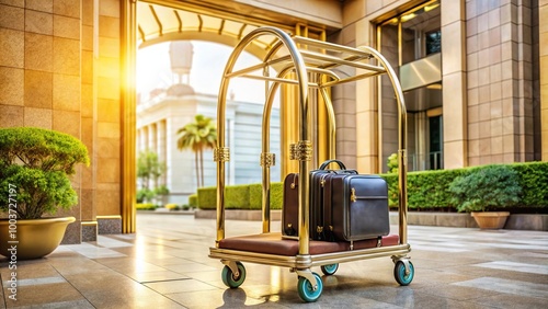 Luxury hotel luggage cart with forced perspective photo