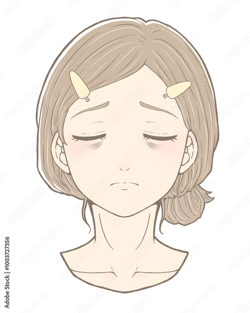 前髪クリップをしたイエベの女の子 クマに悩む女の子 前髪クリップをしたイエベの女の子 クマに悩む女の子