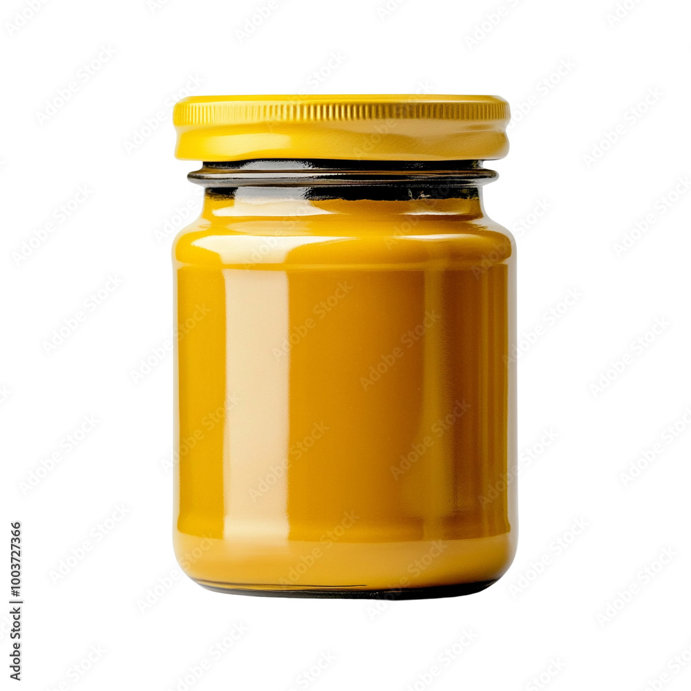Yellow glass jar with a metallic lid on a white isolated background. Yellow glass jar with a metallic lid on a white isolated background.