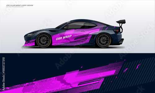 purple sporty Racing Car wrap livery design
