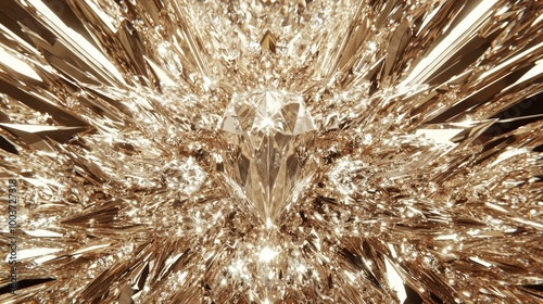  A tight shot of a shimmering object with myriad glass fragments at its core The glass pieces occupy the image's center