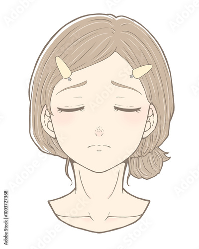 前髪クリップをしたイエベの女の子　いちご鼻に悩む女の子