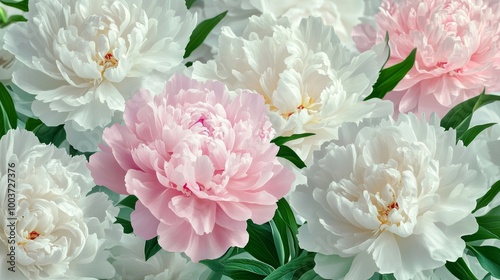 A close up of a bunch of white and pink flowers