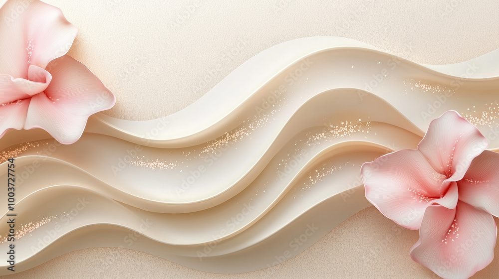 Light beige background with soft pink flowers Light beige background with soft pink flowers