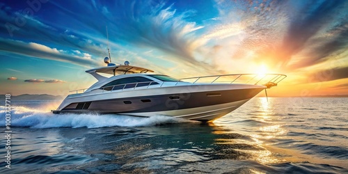 Luxury speed boat cruising on the ocean Yacht on the sea Low Angle photo